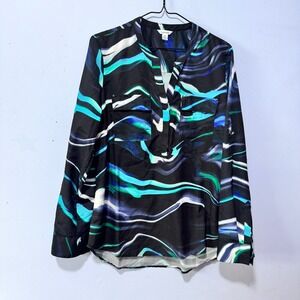 Calvin Klein Black Abstract Stripe Long-Sleeve Blouse